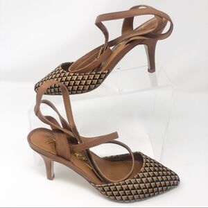 ROWEN | Geometric Print Strappy Heels Velcro Sz 8